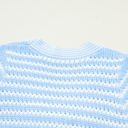  Sky Blue Stripe Short Sleeve Knit V Neck Bow Knot Sweater
