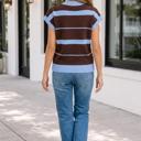  Sky Blue Stripe Striped Short Sleeve Round Neck Casual Knit Top