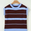  Sky Blue Stripe Striped Short Sleeve Round Neck Casual Knit Top