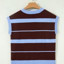  Sky Blue Stripe Striped Short Sleeve Round Neck Casual Knit Top