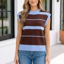 Sky Blue Stripe Small Sky Blue Stripe Striped Short Sleeve Round Neck Casual Knit Top