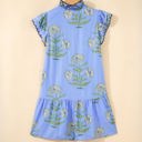  Sky Blue Wild Floral Print Scalloped Embroidery Trim V Neck Drop Waist Mini Dress