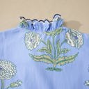  Sky Blue Wild Floral Print Scalloped Embroidery Trim V Neck Drop Waist Mini Dress