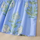  Sky Blue Wild Floral Print Scalloped Embroidery Trim V Neck Drop Waist Mini Dress