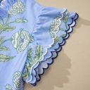  Sky Blue Wild Floral Print Scalloped Embroidery Trim V Neck Drop Waist Mini Dress