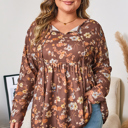 Khaki 3X Skye Sleeve Babydoll Blouse Long Sleeve PLUS Top