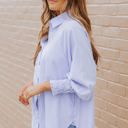  Skye Smocked Cuffed Striped Boyfriend Shirt with Pocket