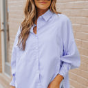  Skye Smocked Cuffed Striped Boyfriend Shirt with Pocket