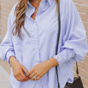 Blue XXL Skye Smocked Cuffed Striped Boyfriend Shirt with Pocket