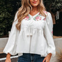  Skylar Flower Lace-up Babydoll Blouse