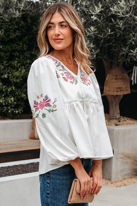 Skylar Flower Lace-up Babydoll Blouse
