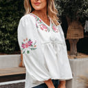  Skylar Flower Lace-up Babydoll Blouse