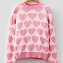 Strawberry Pink Large Skylar Heart Print Knit Sweater