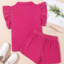  Sol Striped Detail Flutter Sleeve Zipped Collar Short Set