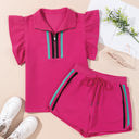 Strawberry Pink Small Sol Striped Detail Flutter Sleeve Zipped Collar Short Set