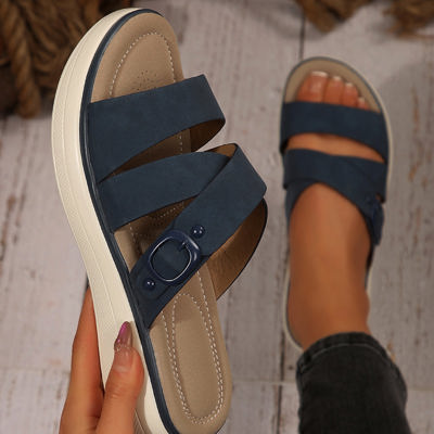 Stefanie Cross Wedge Slippers