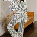 White Stripe Small Stella Trim Drop Shoulder Lounge Set
