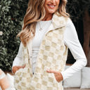 Khaki Small Stevie Sherpa Checkerboard Button Vest With Pocket