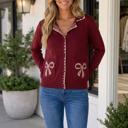 Burgundy Large Susana Long Sleeve Knit Cardigan