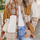 Orange Medium Sutton Plaid Color Block Patchwork Shirt Jacket with Pocket