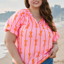 Rose 1X Sydney Plus Size Bowknot V Neck Blouse