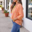 Orange Stripe Tamara Bracelet Sleeve Cotton Blouse