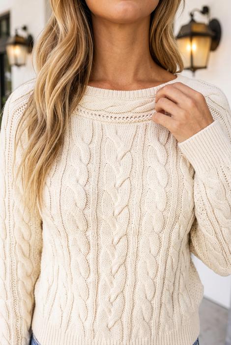 Teagan Shoulder Cable Knit Sweater
