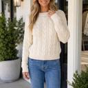 Beige Medium Teagan Shoulder Cable Knit Sweater
