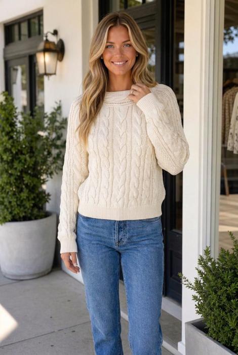 Teagan Shoulder Cable Knit Sweater