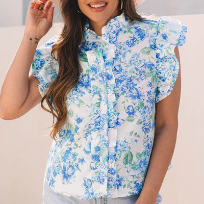 Tiana Floral Ruffle Sleeve Button Up