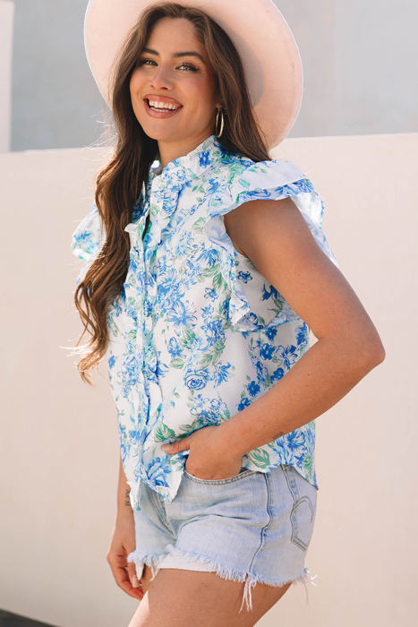 Tiana Floral Ruffle Sleeve Button Up