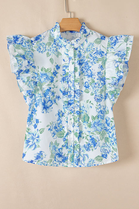 Tiana Floral Ruffle Sleeve Button Up