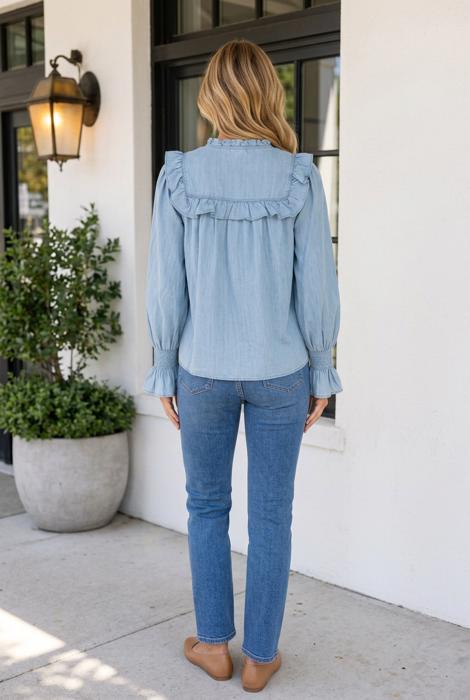 Toni Sleeve Chambray Blouse Long Sleeve Top
