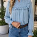  Toni Sleeve Chambray Blouse Long Sleeve Top