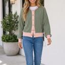 Green Stripe Large Traci Sleeve Regular Fit Cardigan