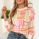 Rose Small Tru Pattern Puff Sleeve Sweater