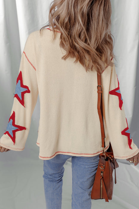 USA Patchwork Exposed Seam Long Sleeve Top