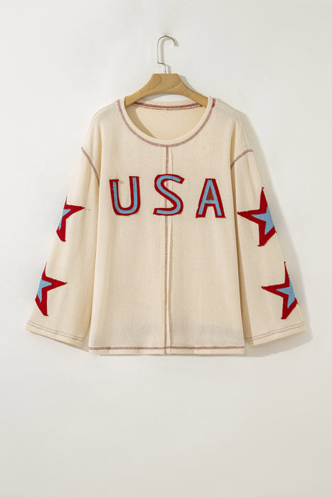 USA Patchwork Exposed Seam Long Sleeve Top