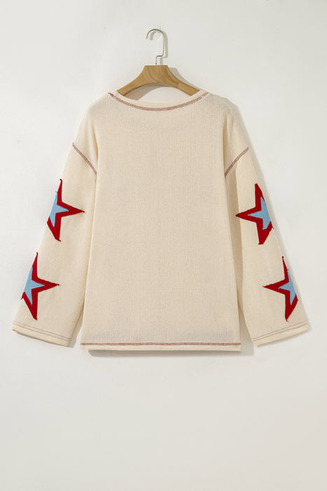 USA Patchwork Exposed Seam Long Sleeve Top