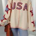 Beige Small USA Patchwork Exposed Seam Long Sleeve Top