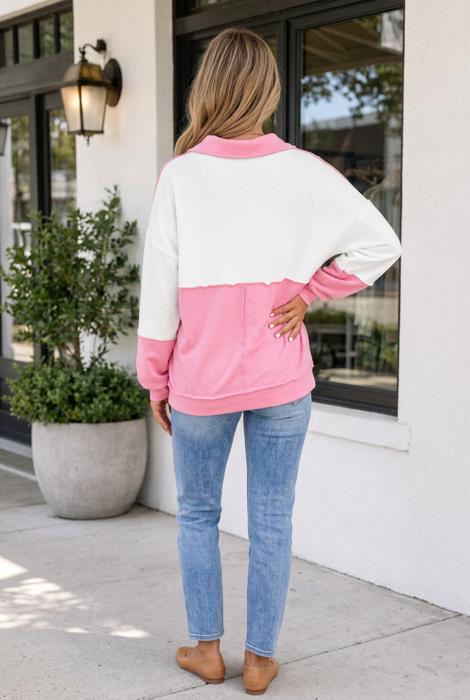 Vanessa Trim Patchwork Collar Long Sleeve Top
