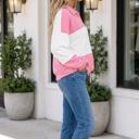  Vanessa Trim Patchwork Collar Long Sleeve Top