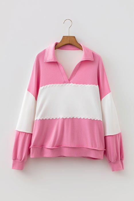 Vanessa Trim Patchwork Collar Long Sleeve Top