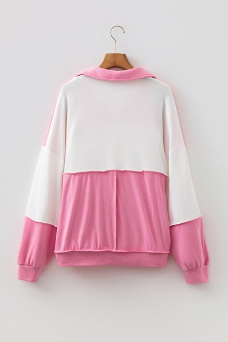 Vanessa Trim Patchwork Collar Long Sleeve Top