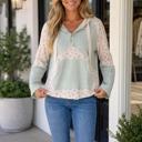 Clearly Aqua Small Vanesssa Floral Patchwork Hooded Long Sleeve Top