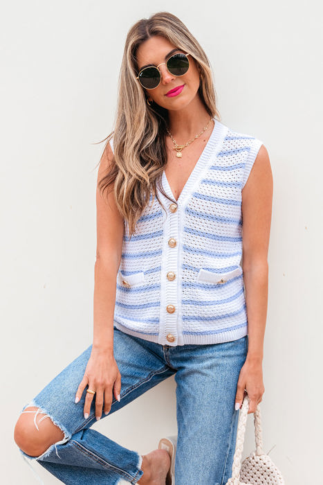 Veda V Neck Gold Buttons Elegant Sweater Vest