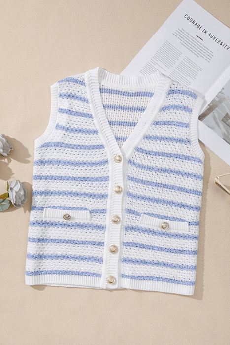 Veda V Neck Gold Buttons Elegant Sweater Vest