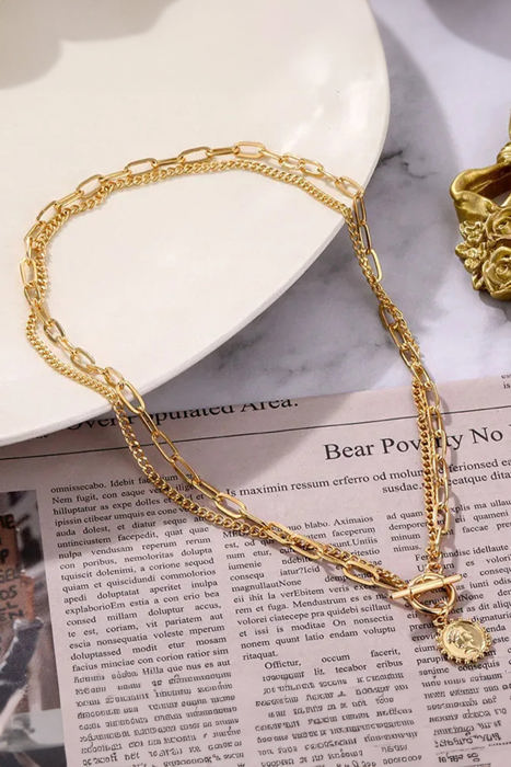 Vintage Coin Pendant Chain Necklace