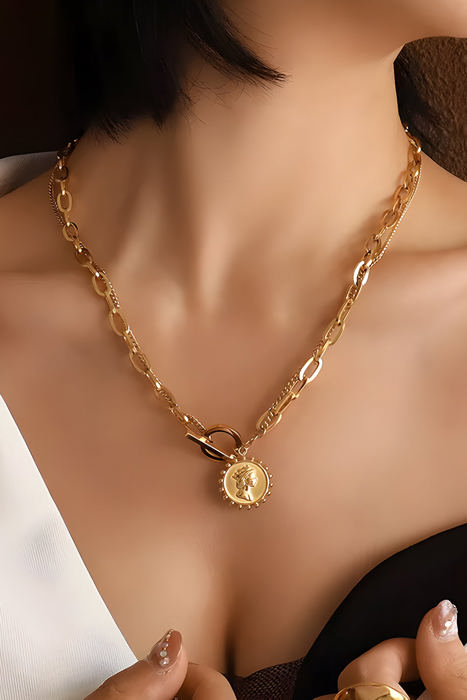 Vintage Coin Pendant Chain Necklace