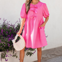  Violet Puff Sleeve Mini Dress